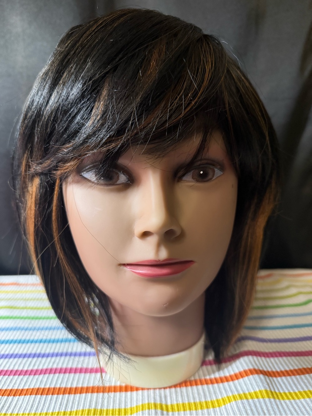 Black with Caramel Highlights Short bob outre Wig